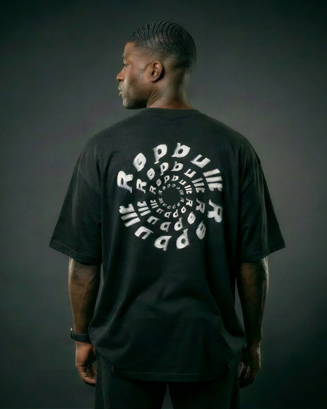 Repbuilt spiral graphic drop shoulder tee